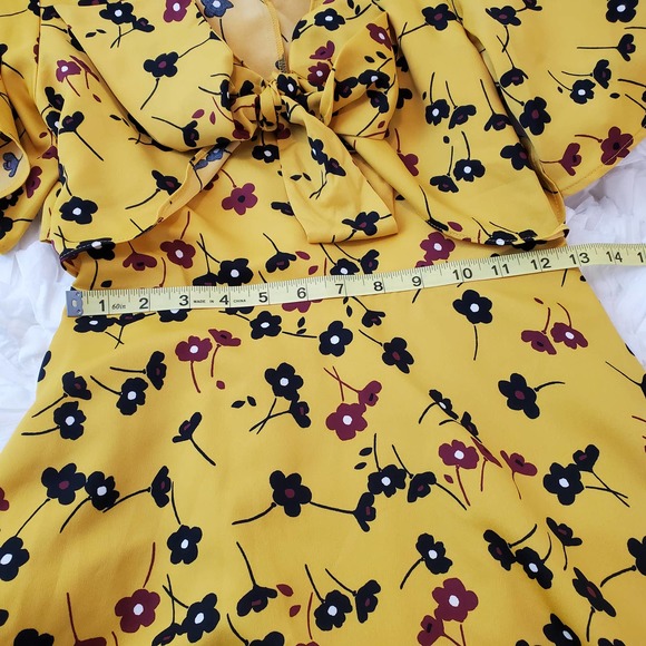 BCBGENERATION | FLORAL TIE FRONT OPEN BACK  MUSTARD DRESS WOMEN'S SIZE S… - Picture 14 of 17